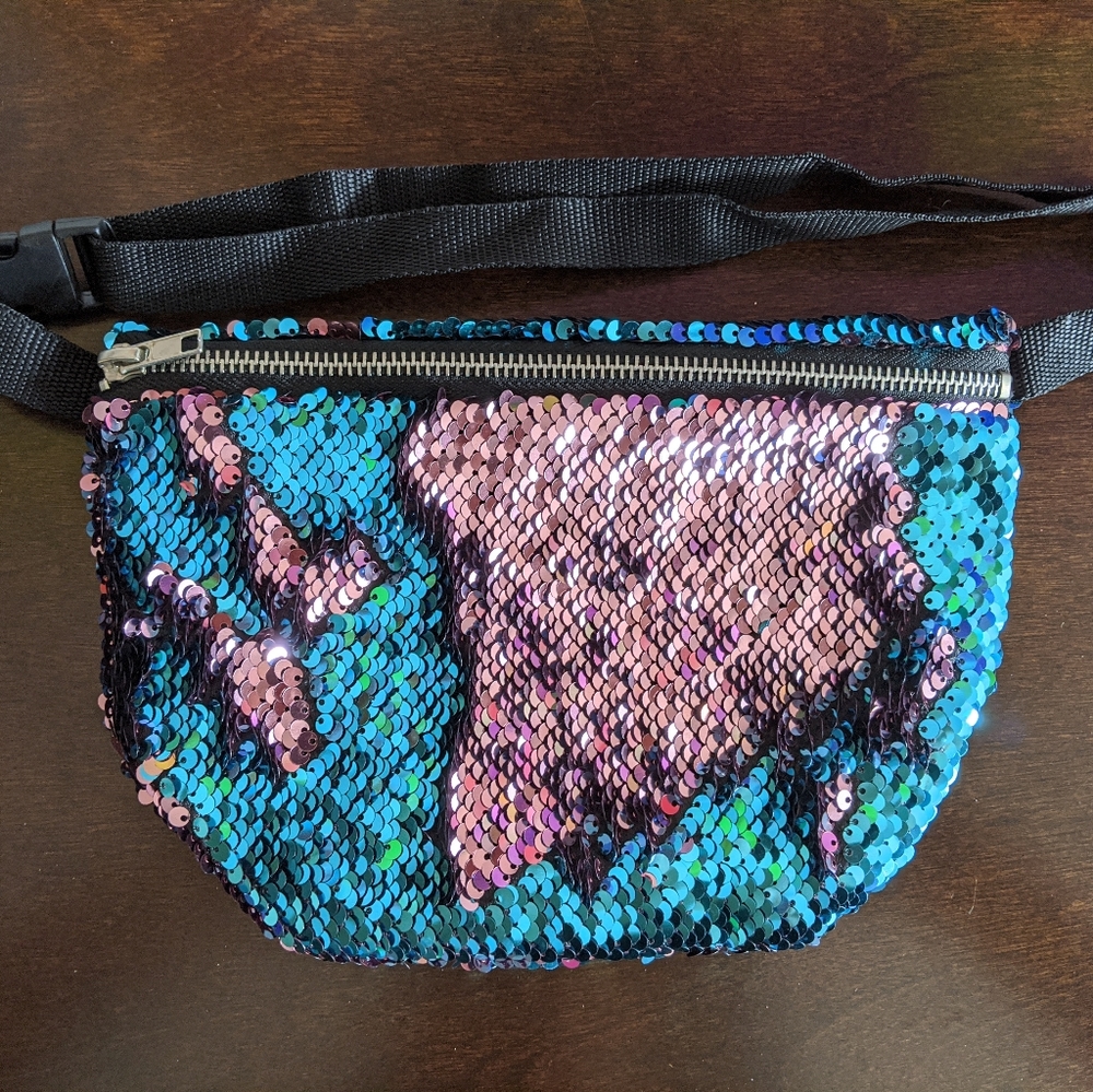 SVETLANA New Pink & Teal Blue Sequin Fanny Pack - Picture 1 of 1